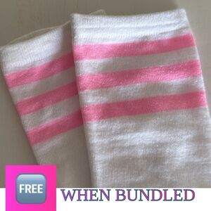 🆓 Free When Bundled Knee Women’s High Tube Socks-White with Pink Socks (Size 7)